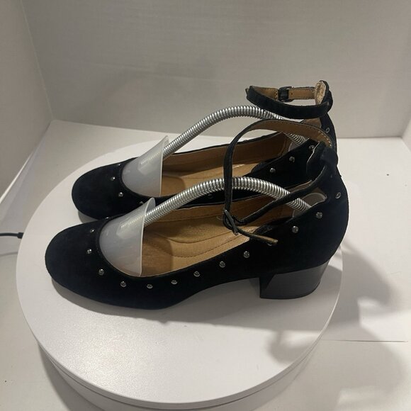 Montana Artisan crafted Suede Studded Ankle Strap Shoes In Black Sz 6.5M 4015821 - Picture 1 of 16